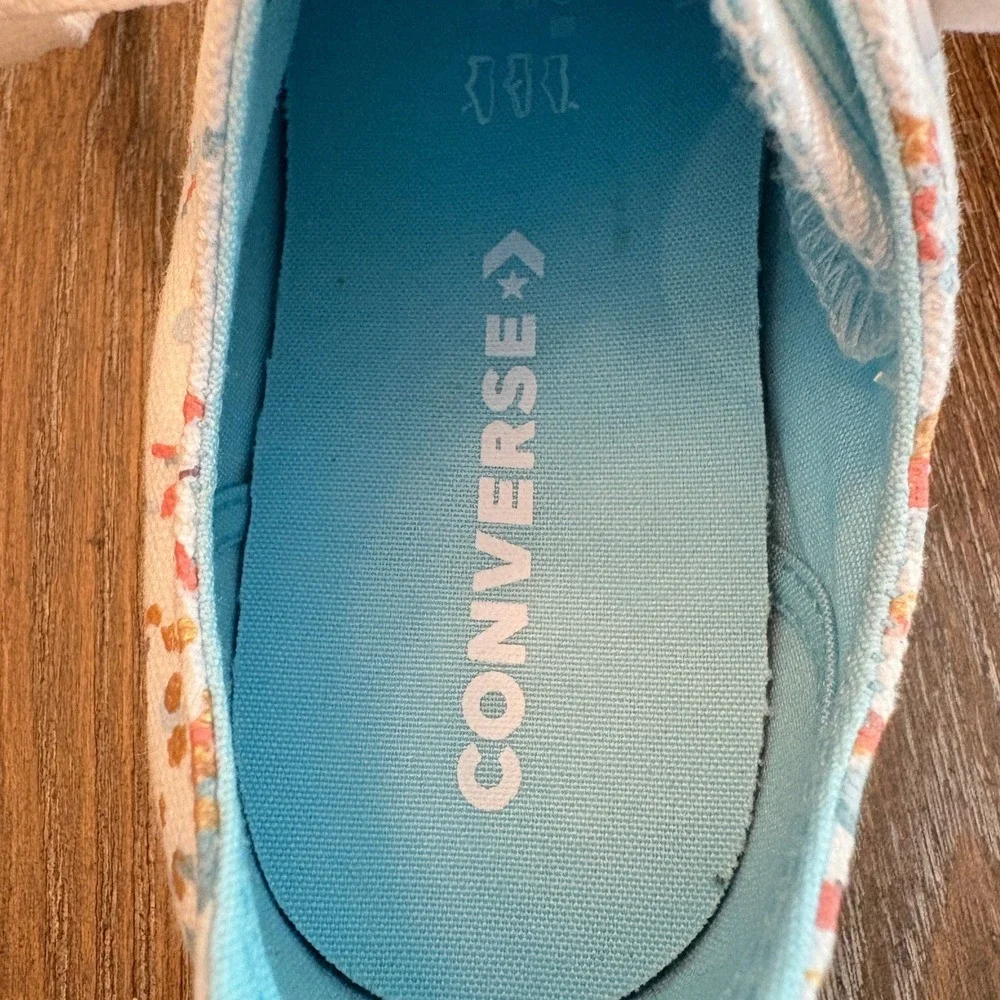 Converse Junior Size 2 All‎ Star Low Top Confetti Sneakers White Cyan
